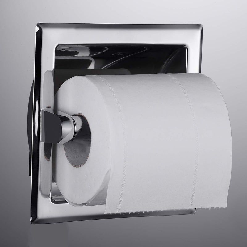 POKIM Smack Polished Chrome Recessed Toilet Paper Holder, Bathroom Wall Mount Recessed Toilet Tissue Roll Paper Holder Include Rear Mounting Bracket - Image 5